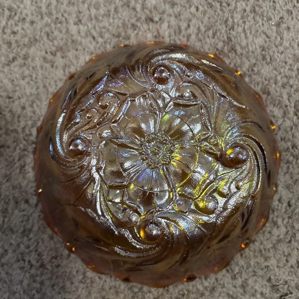 Vintage Indiana Glass Marigold  Carnival Glass Wild Rose Scalloped Edge 9